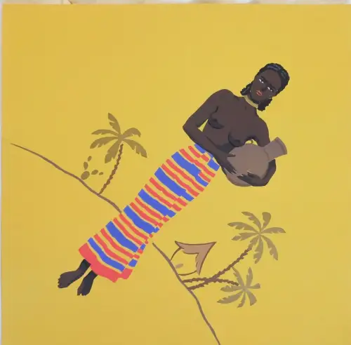 POCHOIR - Einheimischer am Brunnen aus Meschini-Lagern