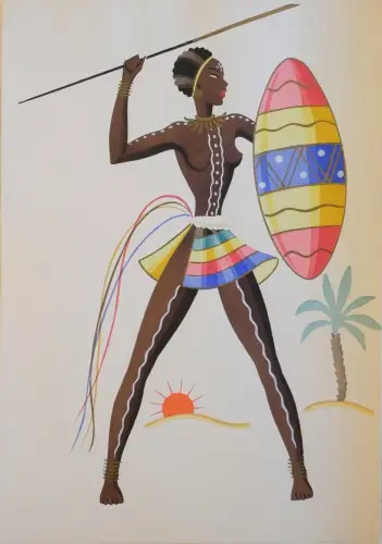 POCHOIR - Kriegerin aus den Meschini Magazzini