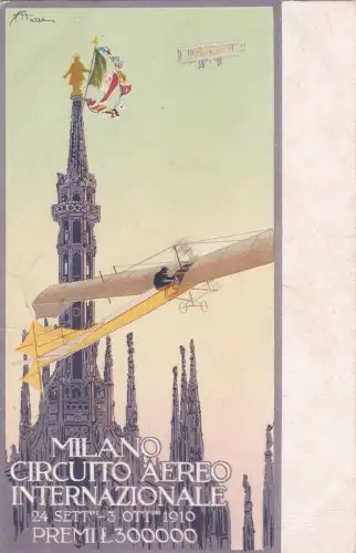 * AVIAZIONE - Circuito Aereo Internazionale Milano 1910 Illustratore Mazza