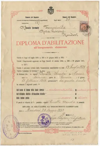 MONDOVI' (KEIL), DIPLOM GRUNDSCHULBILDUNG, 1922 m