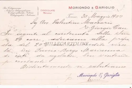 * TURIN - Werbekopf Moriondo & Gariglio Schokolade 1900