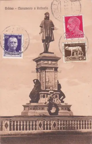 * URBINO - Raffael-Denkmal 1931 Interessanter Text, in Lierneux Belgien