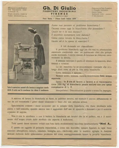 FIRENZE, GH. DI GIULIO INDUSTRIEBEDARF, FALTBAR, WASCHMASCHINE m