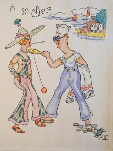 A LA MER - Original französische Tempera, die Dece zuzuschreiben ist