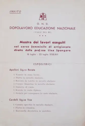 FASCHISMUS - OND Dopolavoro Ed. Naz. - Einladung Frauenhandwerksausstellung 1938