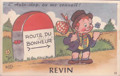 LEPORELLO POSTKARTE - Revin, Auto-Stop, Bonheur France 1956 Bozz