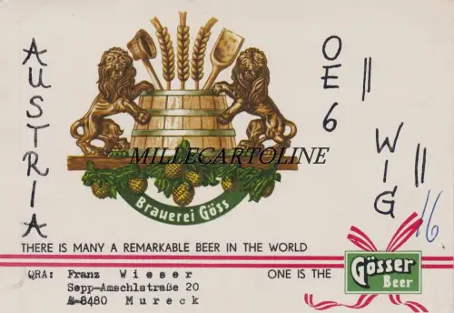 Amateurfunk - Österreich auf Karton. Werbung Bier Gosser 1977