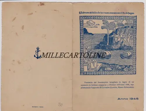 Italienischer Marinekalender 1945 mit Illustration. Fax-ähnlich der erschienenen Einlage