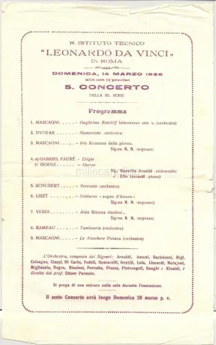 1926 MUSIK 4 Konzertprogramme des Ist. Leonardo Da Vinci Roma