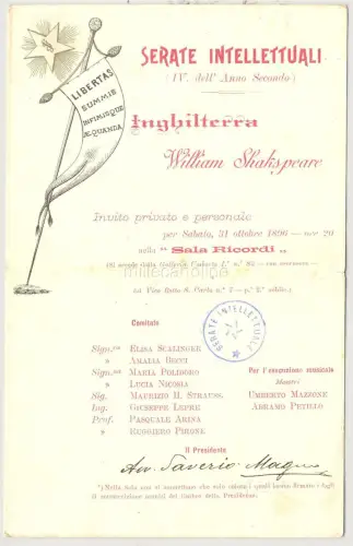 Intellektuelle Abende - Einladung 1896 nach Rom - England - W. Shakespeare