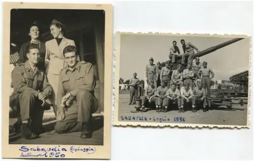 SABAUDIA (LATEINISCH), 2 KLEINE FOTOS 1950, MILITÄR MIT MÄDCHEN UND KANONE