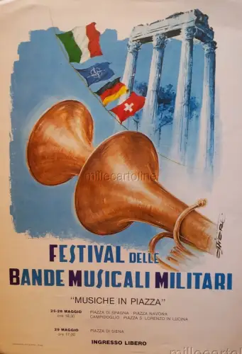 1984 Rom Plakat für Festival delle Bande Musicali Militari - Dis. Blume