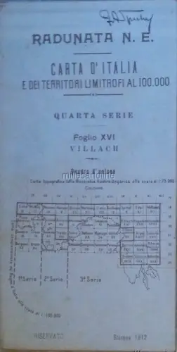 1912 Topographische Karte des Gebietes Villach für militärische Zwecke