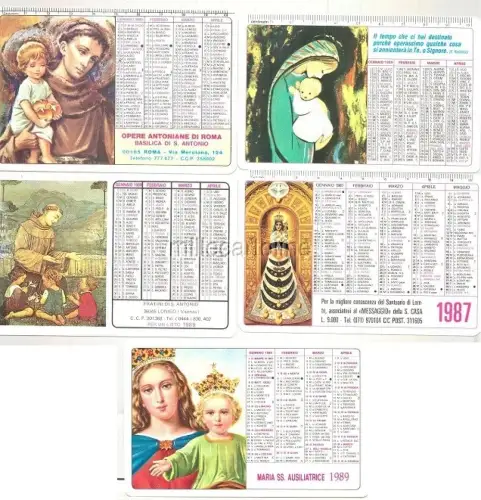 Lot von 5 religiösen Plastiktaschenkalendern 1987 und 1989 (4)