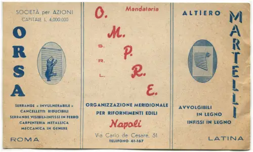 BAU, WERBUNG FIRMEN ORSA SPA ROM, OMPRE NEAPEL, A. MARTELLI LATINA