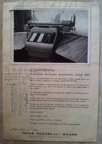 Taschenrechner Continental Rapidus 1954 Werbebogen (mit Foto)