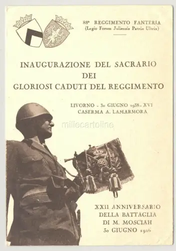 Livorno 1938 - 88° Regg. Infanterie, Programm zum Öffnen - Inaug. Sacrario caduti