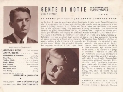 KINO Karte Filmvorführung Menschen in der Nacht Gregory Peck 1954