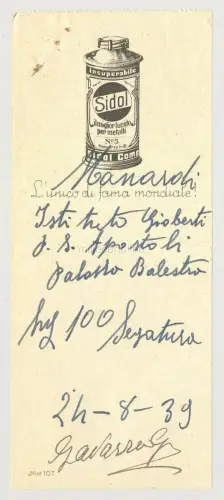 1939 SIDOL, metallpoliert - Notizblockzettel