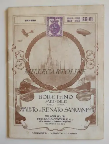 HAMLET UND RENATO SANGINETTI BRIEFMARKEN - Bulletin Mag Giu Lug Ago 1939