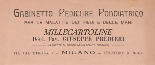 MAILAND: Werbekarton - Kinderpediküre-Kabinett G. Predieri