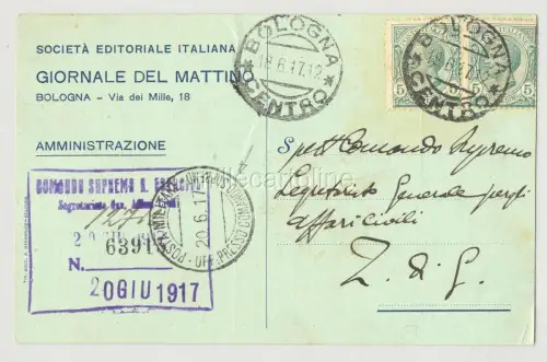 Bologna - Postkarte Morgenzeitung an das Oberkommando - P.M.