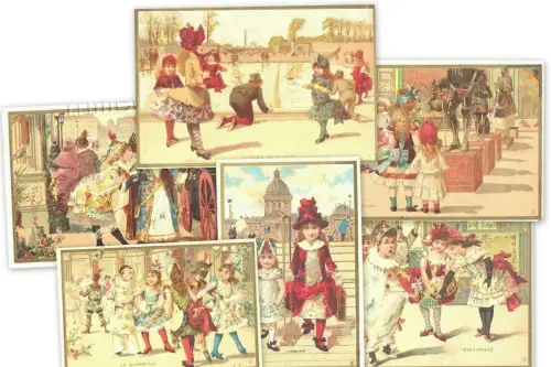um 1880 - 6 Lithographiefiguren Französische Ausgabe - Kinderspiele