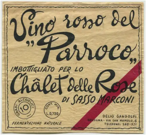 ROTWEINETIKETT DES PFARRERS, FÜR DAS CHALET DER MARCONISCHEN STEINROSEN