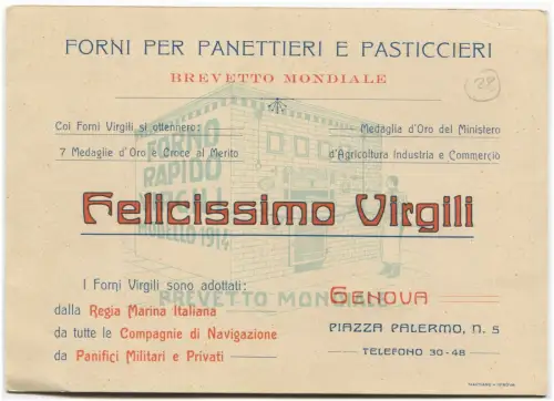 GENUA, WERBEKARTE, HAPPY VIRGILI, BÄCKERÖFEN