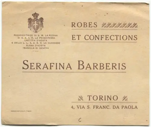 TURIN, SERAFINA BARBERIS, ROBES ET CONFECTIONS, WERBEKARTON