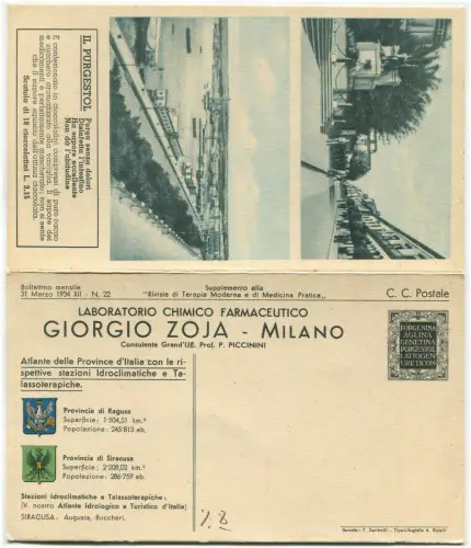 MAILAND, Laboratorio GIORGIO ZOJA, Purgestol, Karte Provinzen RAGUSA und SYRAKUSA