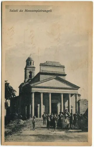 MONSAMPIETRANGELI (FEST), GRUSS AUS, MIT KIRCHE UND MENGE VORNE, 1929