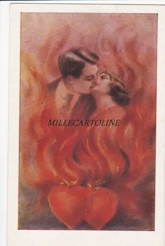 Liebe: Zwei brennende Herzen - Paar küsst sich leidenschaftlich - (Hrsg. T.A.M.) S.34