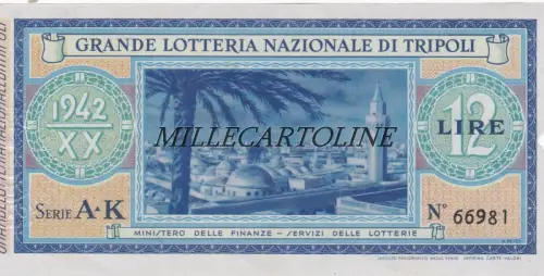 Lotterie: 1942 Große Nationale Lotterie von Tripolis L. 12 (Kat. n.20)