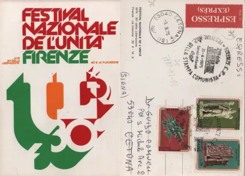 PCI Festival Nazionale dell'Unità Firenze 1975 - 30° della Liberazione - Annullo