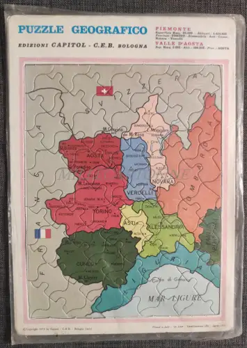 GEOGRAPHISCHES PUZZLE - Ed. Capitol C.E.B. Bologna 1973 Piemont & Val D'Aosta