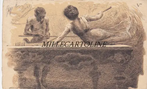 Illustrator CASCELLA: V-Serie - Filotto Der Teufel beim Billard 1904