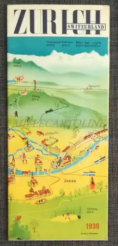 ZÜRICH SWITZERLAND 1936 - Faltblatt Schweiz mit schöner illustrierter Karte