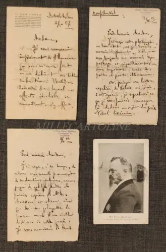 DR GORAN BJORKMAN SCHWEDEN NOBEL INSTITUT - 3 Briefe, 1 Postkarte Autogramme 1906