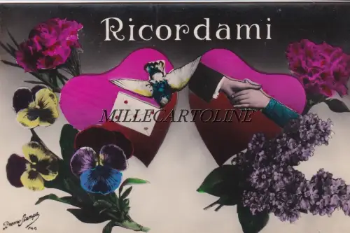 Grußworte: 4 KARTEN mit Blumen und Händen, die sich berühren