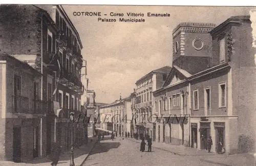CROTONE: Corso Vittorio Emanuele - Palazzo Municipale 1914 Stempel auf der Rückseite.
