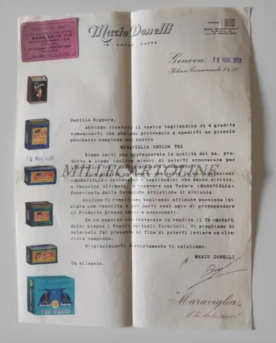 MARIO DONELLI TEE CACAO CAFÉ GENUA - Brief auf Briefkopf 1958 Wunder