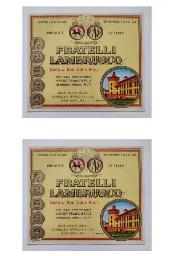 FRATELLI LAMBRUSCO - 2 Etiketten Mellow Red Table Wine, Scandiano