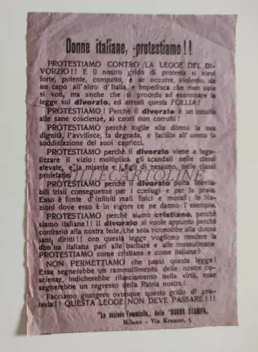 ITALIENISCHE FRAUEN, WIR PROTESTIEREN GEGEN DAS SCHEIDUNGSGESETZ! Flyer Guter Druck
