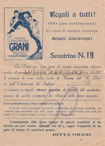 CALZATURE GRANI ROMA - Quittung für Gewinnspiele Lot 1930