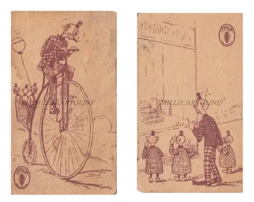 SPIGA - 2 illustrierte Werbekarten mit Tombola-Ordner auf der Rückseite