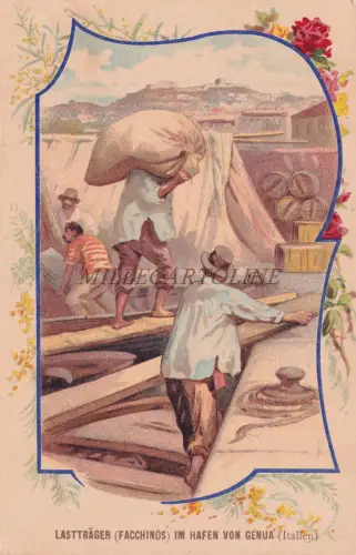 MONAL FRERES NANCY - Facchini Porto di Genova, Werbekarton Sulfuryl