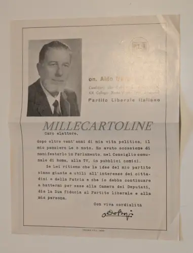 ALDO BOZZI - Volantino Partito Liberale Italiano, PLI