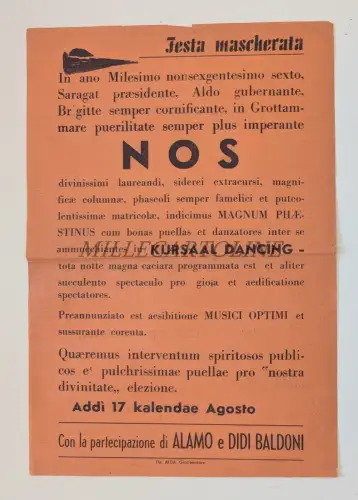 KURSAAL DANCING GROTTAMMARE - Volantino Festa Mascherata Universitaria 1966