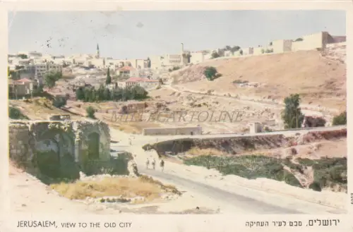 ISRAEL - Jerusalem, Blick auf die Altstadt, Postkarte 1958